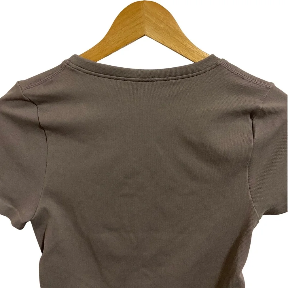 OQQ Ruched Side Short Sleeve Tee Brown Athletic‎ Coachella Festival Bodycon M